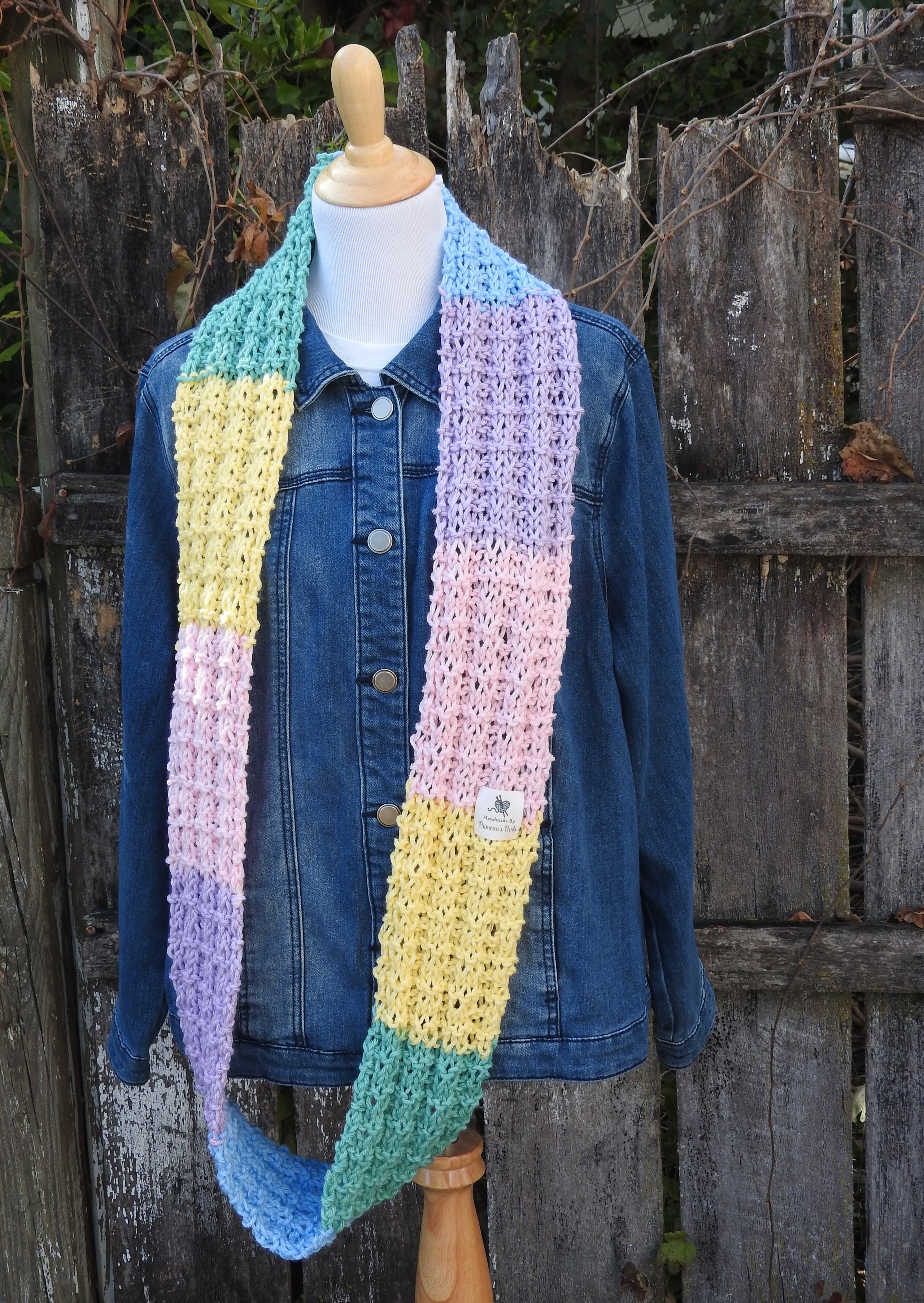 Buy Hand Knitted Pink/Yellow/Blue Mix Double Sided, Three Colour Unisex Winter Scarf