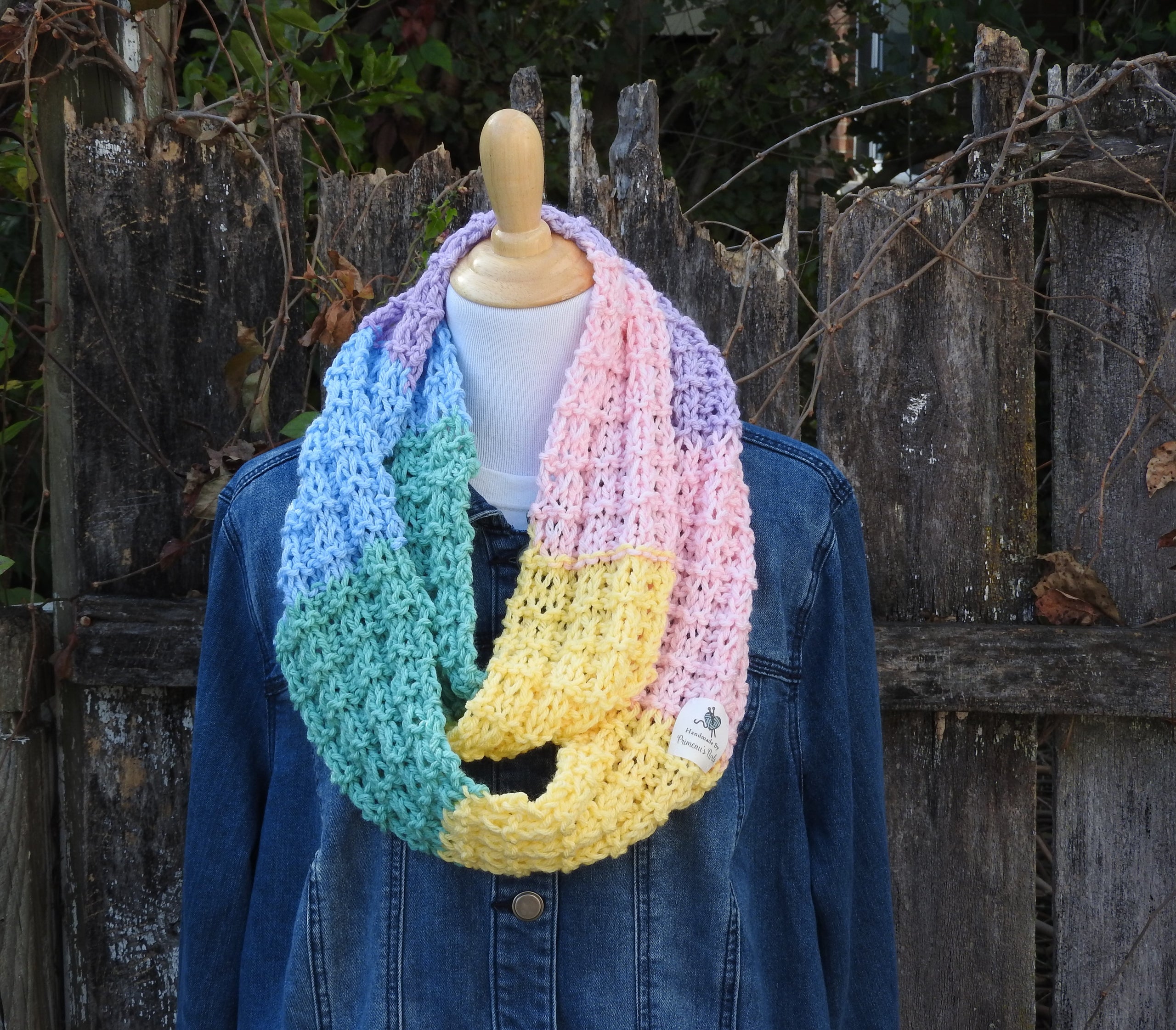 Buy Hand Knitted Pink/Yellow/Blue Mix Double Sided, Three Colour Unisex Winter Scarf